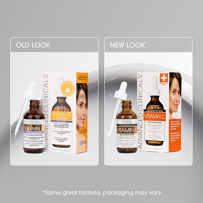 Advanced Clinicals Brightening Vitamin C Serum For Face With Glycolic Acid + Lactic Acid | Vitamin C Eye Serum Face Moisturizer For Improving Look Of Dark Spots & Uneven Complexion, 2-Pack-BrightBean Baby