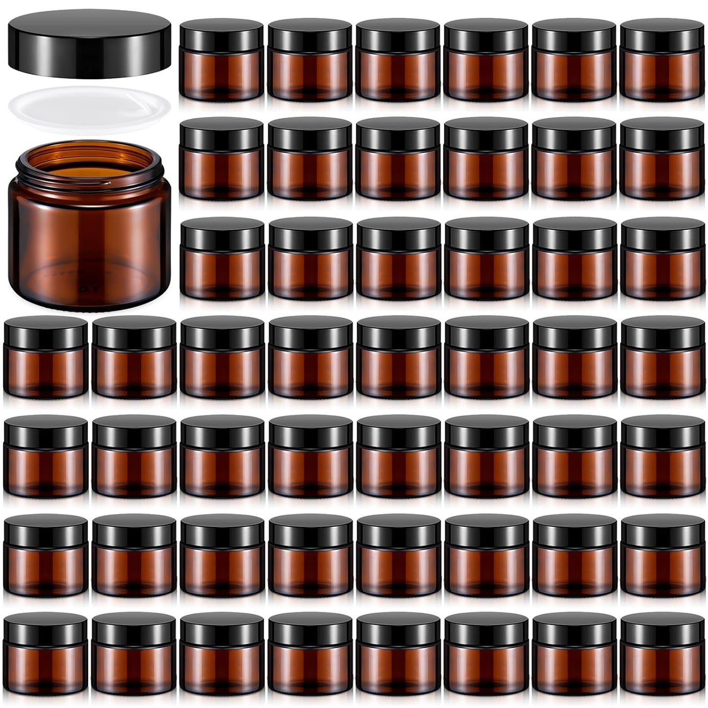 Domensi 48 Pcs 2 oz Glass Jars with Lids Travel Size Round Leakproof Empty Cosmetic Jars with Inner Liners Lid for Storing Makeup Lotions Face Cream Ointments Candle DIY Making (Amber)-BrightBean Baby
