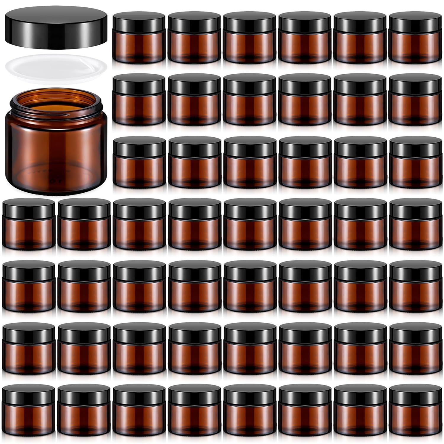 Domensi 48 Pcs 2 oz Glass Jars with Lids Travel Size Round Leakproof Empty Cosmetic Jars with Inner Liners Lid for Storing Makeup Lotions Face Cream Ointments Candle DIY Making (Amber)-BrightBean Baby