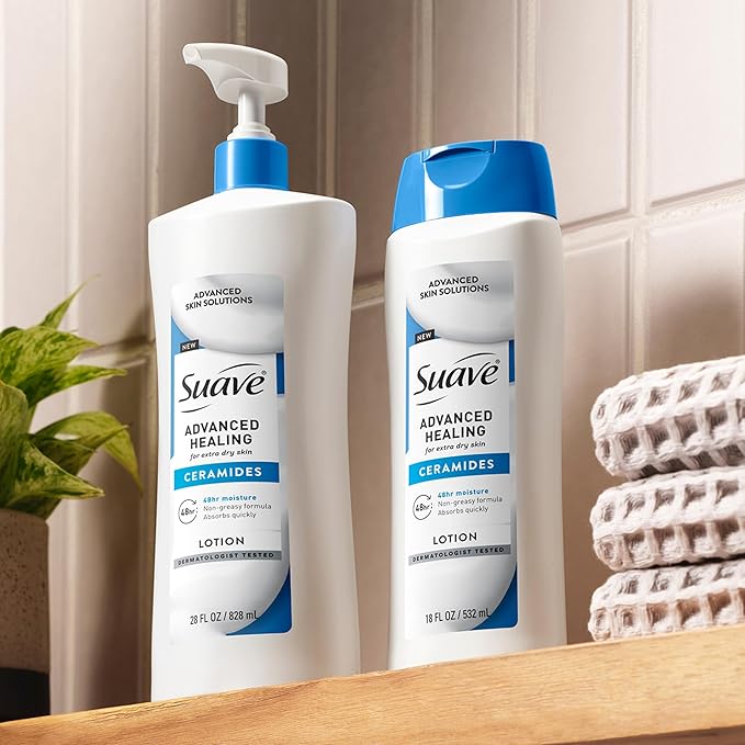 Suave+ Advanced Healing Hand & Body Lotion for Women With Ceramides for Very Dry Skin, Hydrating, Non-Greasy, Allergen-Free Moisturizing Cream, Lightly Scented, 18 FL OZ, 6 Pack-BrightBean Baby