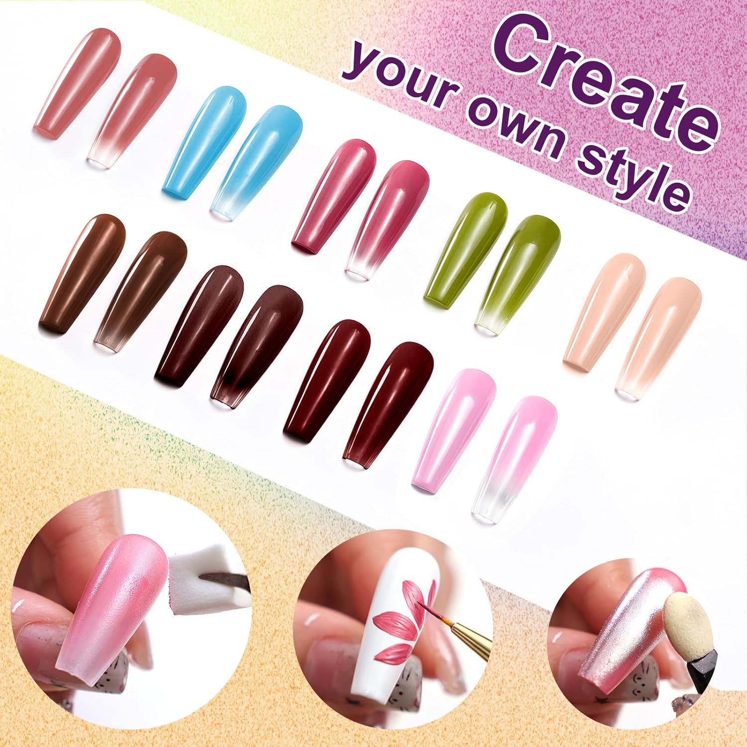 Gradient Painting Gel, 9 Colors Ombre Gel Nail Polish for Pigment Pat Nails Aura Nails French Manicure Soak Off UV Long-lasting Home Salon DIY Nail Art Canyon Bloom-BrightBean Baby