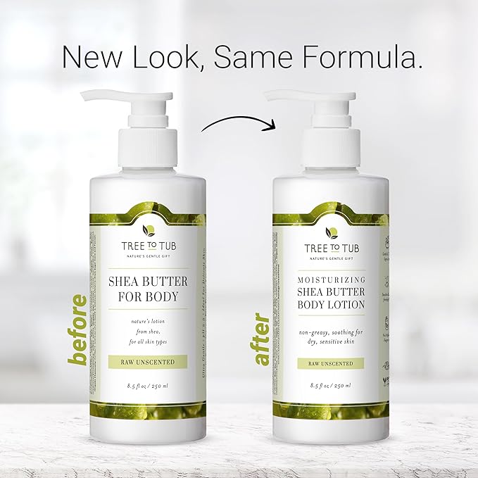 Tree to Tub Unscented Shea Butter Body Lotion for Dry Skin - Fragrance Free Lotion,Vegan Body Moisturizer, Good for Sensitive Skin for both Women & Men-BrightBean Baby