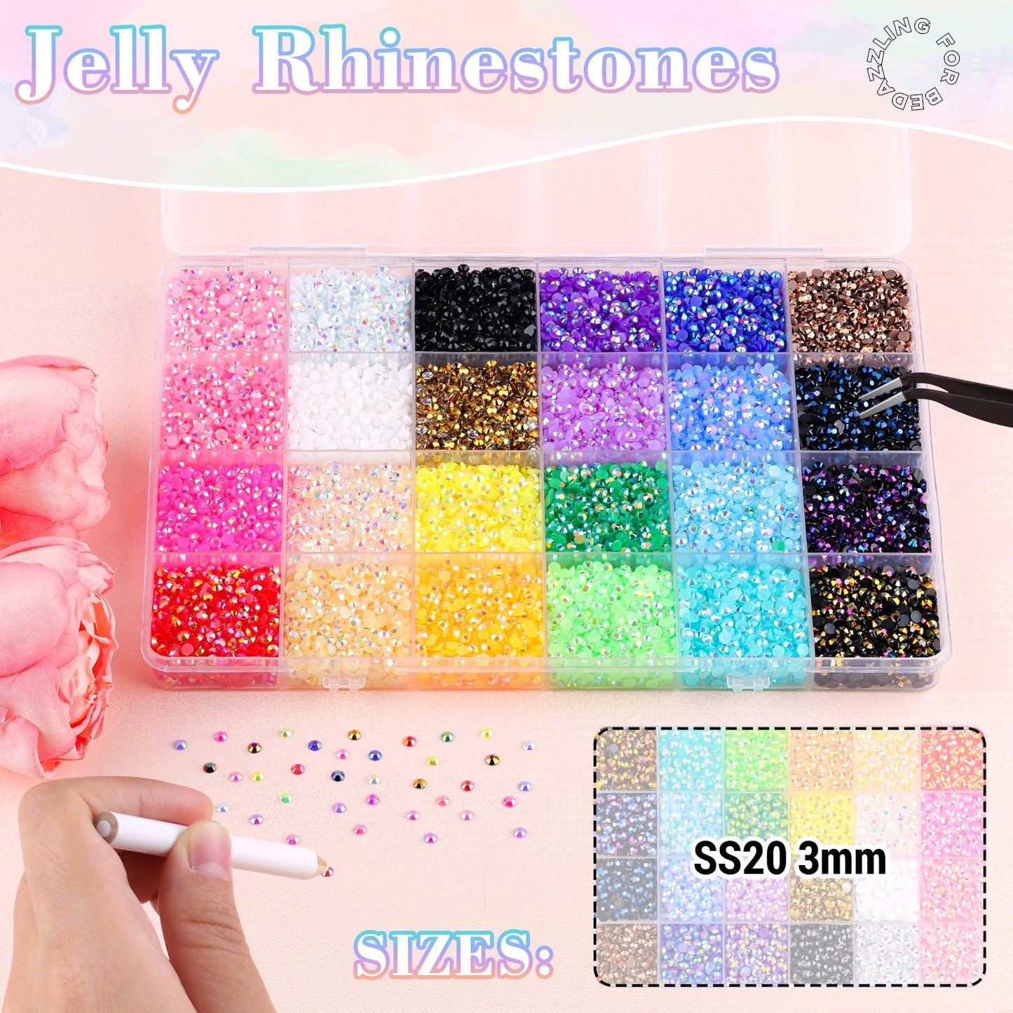 30000Pcs Resin Rhinestones with B7000 Jewelry Glue for Crafting, Multicolors 3mm Non Hotfix Flatback Gems, Bedazzling Crystal for DIY Crafts Clothing Tumblers Mugs Shoes Fabric Decor Nail Art-BrightBean Baby