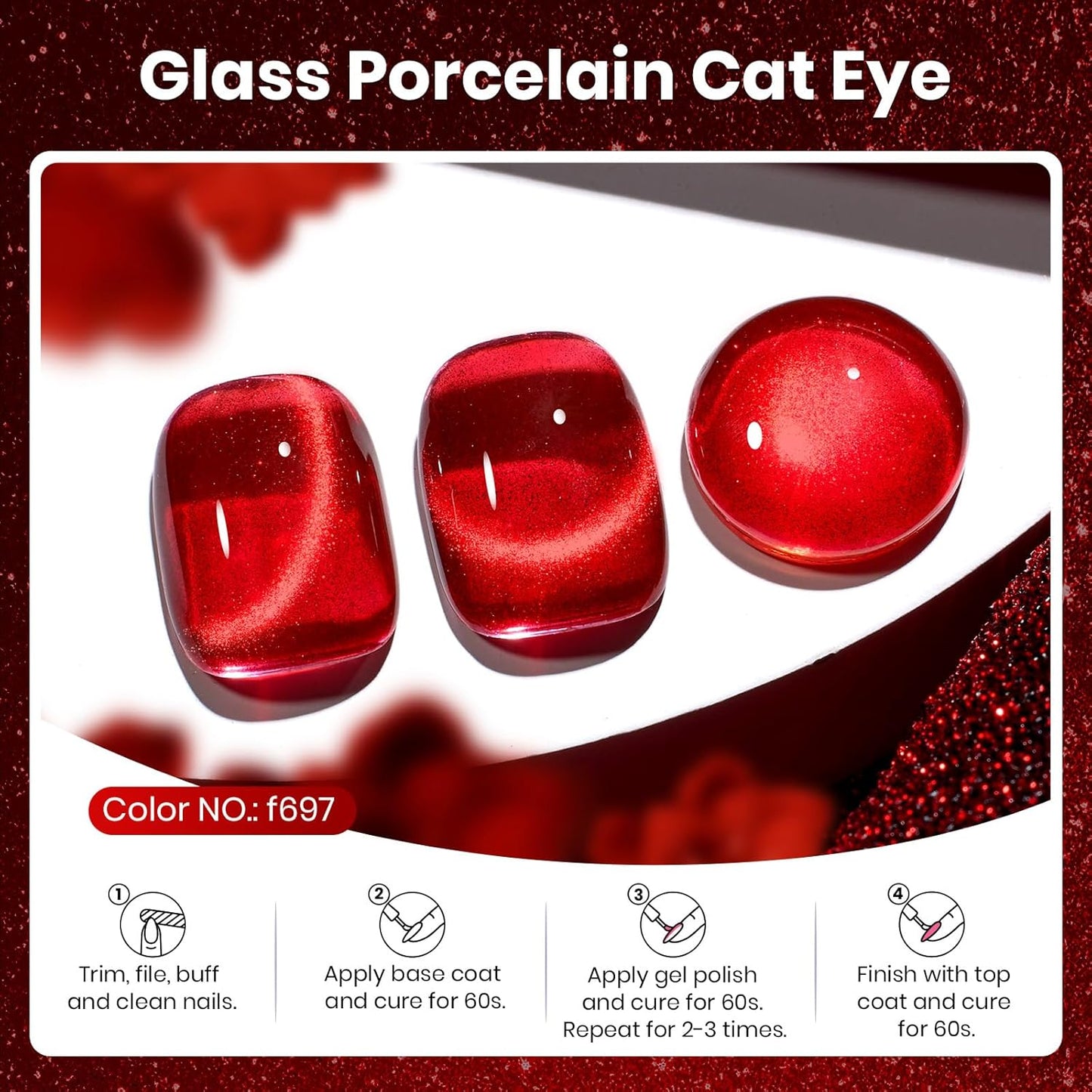 beetles Gel Polish Ruby Red Cat Eye Gel Nail Polish - 15ML Red Glitter Gel Polish Fall Nail Gel Magnetic Shimmer Effect Soak Off UV French Nail Art Design Salon DIY Manicure Gifts for Wome-BrightBean Baby