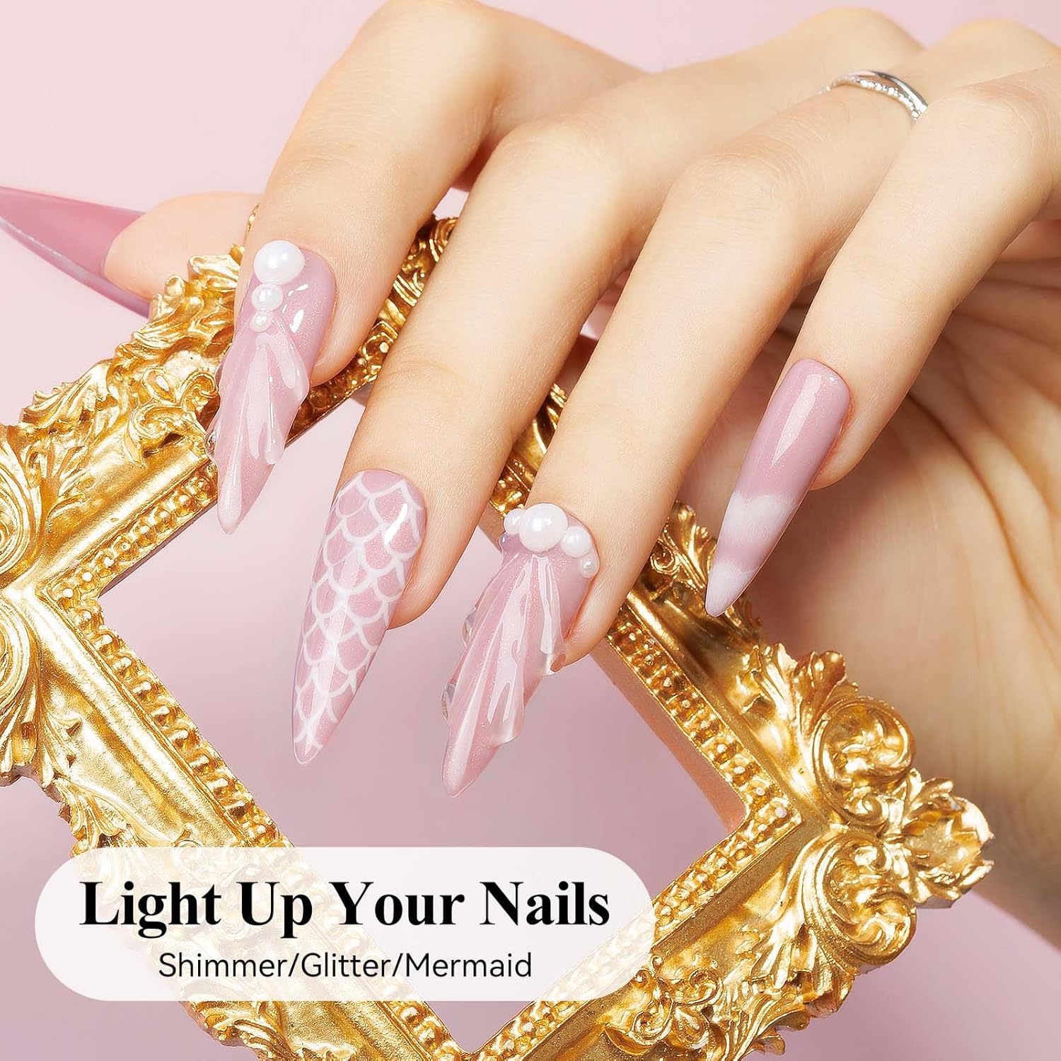 Glitter Gel Nail Polish, Light Pink Jelly Shimmer Iridescent Gel Polish Holographic Neutral Color Natural Translucent Soak Off UV Gel Polish for Nail Art Salon at Home, 12ML-BrightBean Baby