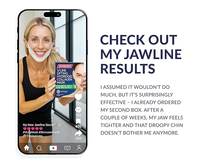 Stylia V Line Lifting Collagen Face Mask - Double Chin Strap for Women - Jawline Shaper Face Lift Tape - Neck Lift Collagen Mask - Chin Strap for Sleeping - Hyaluronic Acid, Aloe Vera, Cica 20PC-BrightBean Baby