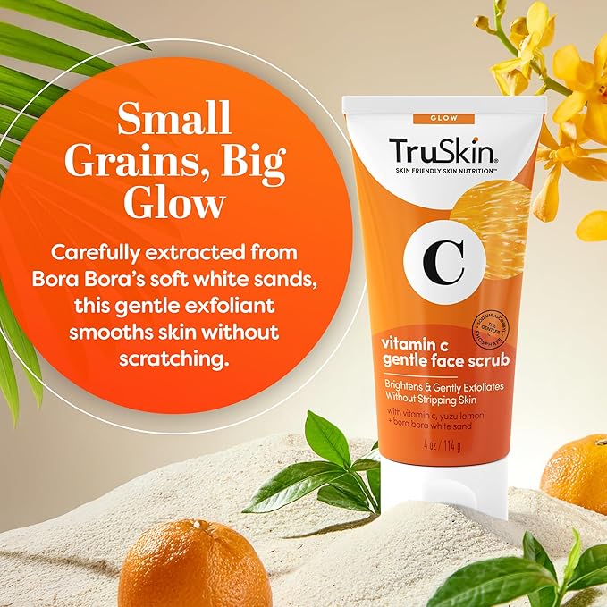 TruSkin Vitamin C Gentle Face Scrub - Brightening Daily Face Exfoliator for All Skin Types - Softens & Smooths Skin with Vitamin C, Yuzu Lemon, and Exfoliating Bora Bora White Sand - 4 Fl. Oz-BrightBean Baby