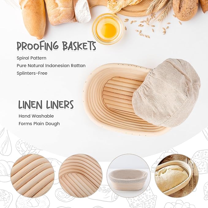 Mini Oval Proofing Set (6.5inch, set of 5), Sourdough Proofing Baskets Bread Dough Rising Bowls w/Liners for Home Sourdough Bakers Baking