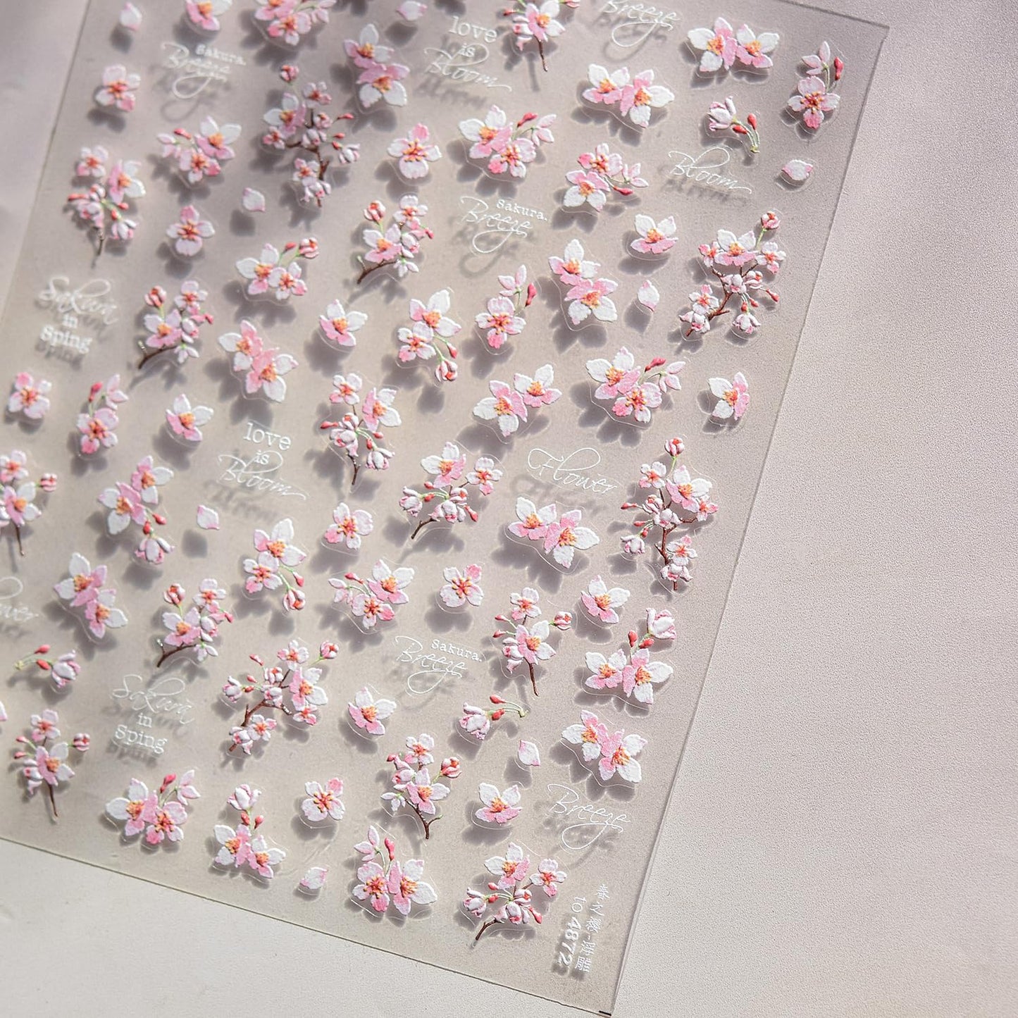 Cherry Blossoms Nail Art Stickers Pink White Flowers Nail Decals for Acrylic Nails 5D Embossed Self-Adhesive Flower Designs Nail Sticker Spring Summer Cute Floral Nail Decal for Women DIY Nail Decor-BrightBean Baby