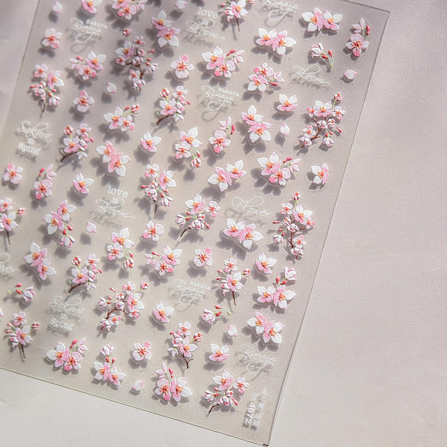 Cherry Blossoms Nail Art Stickers Pink White Flowers Nail Decals for Acrylic Nails 5D Embossed Self-Adhesive Flower Designs Nail Sticker Spring Summer Cute Floral Nail Decal for Women DIY Nail Decor-BrightBean Baby