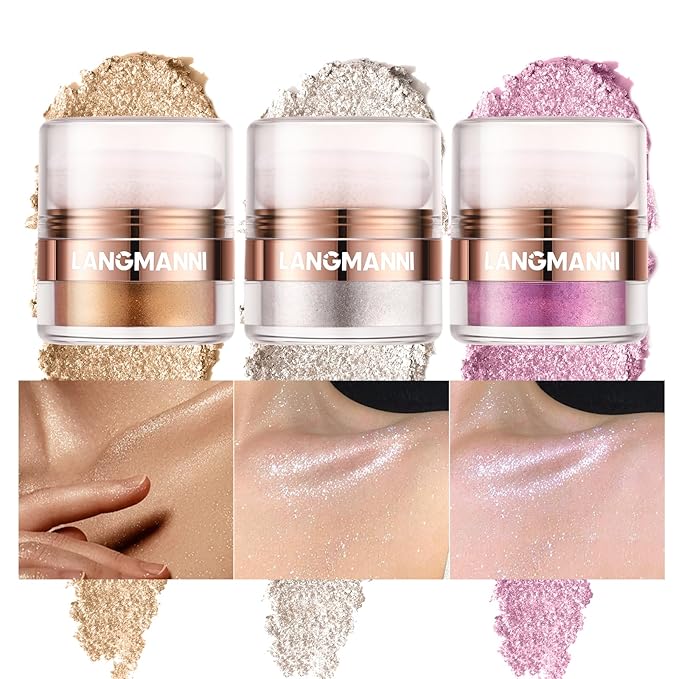 Glitter Body Highlighter Powder Body Shimmer Sparkle Face Brightening Highlighter Powder for Face Eyes Body Glow Makeup With sponge head（ Golden）-BrightBean Baby