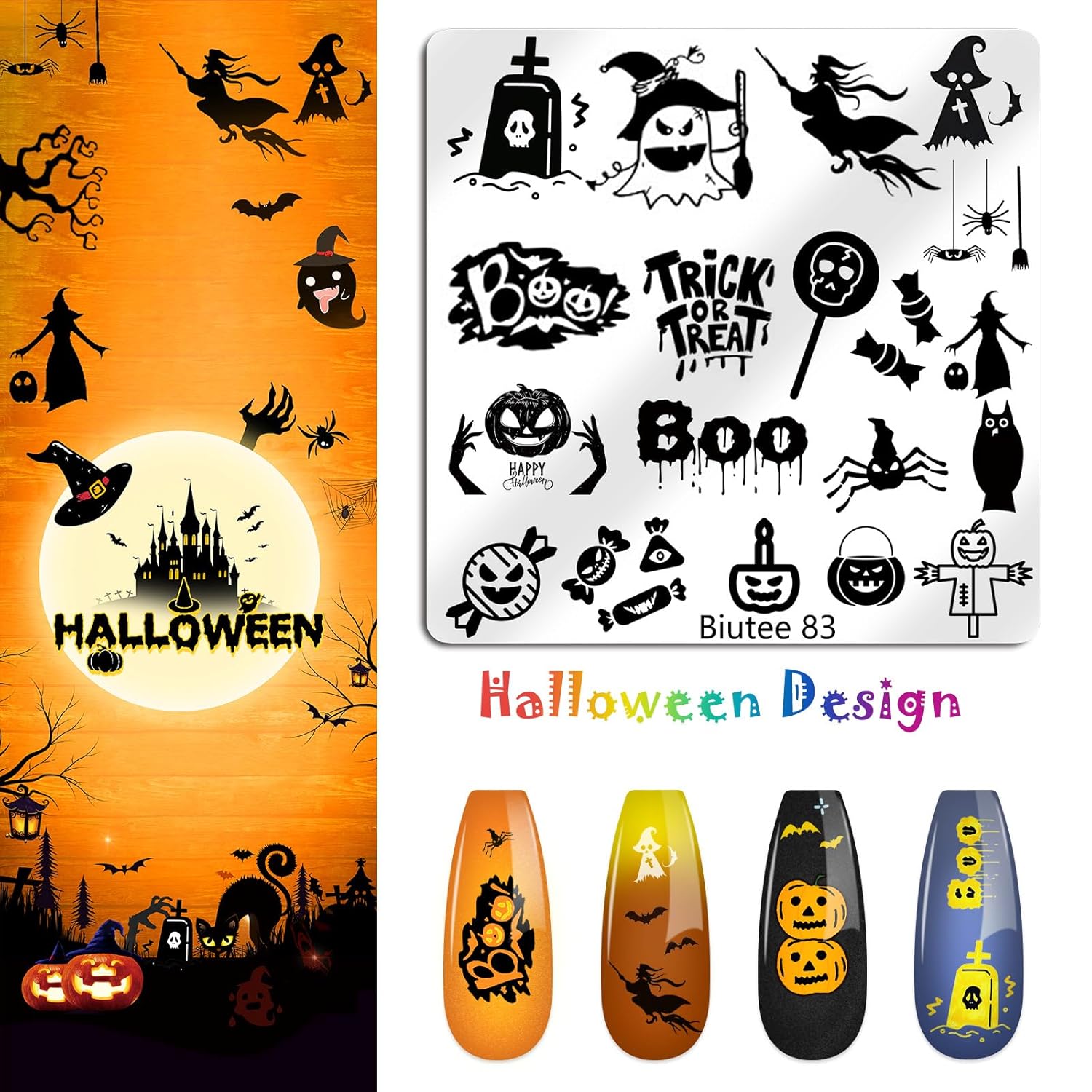 Biutee Nail Stamping Plate 15PCS Nail Stamper Kit Nail Art Stamping Plates Set with Nail Stamper, Scraper & Storage Bag, Nail Stamping Kit Star Bowknot Love Butterfly Leaf Halloween Design Template-BrightBean Baby