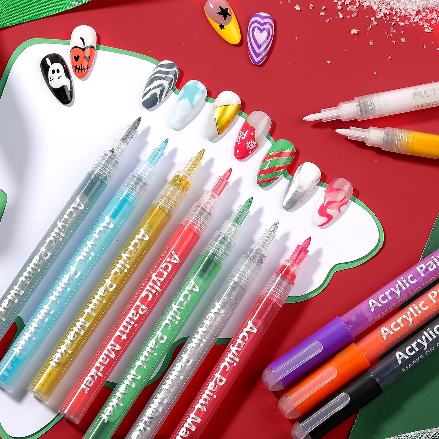 Born Pretty 12 Colors Nail Art Pens Set, Halloween Black White Orange Purple Colors 3D Acrylic Nail Polish Pens Quick Dry Nail Markers for Halloween Drawing Painting Dotting Pen DIY Manicure Tools-BrightBean Baby