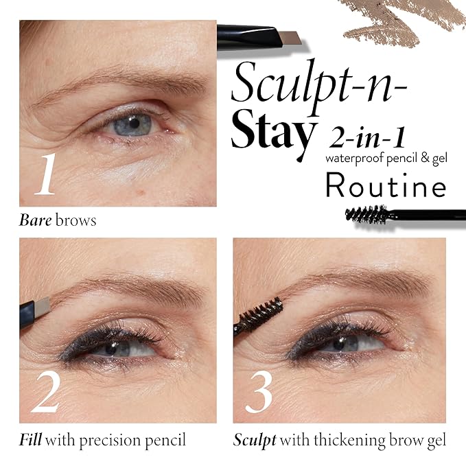 LAURA GELLER NEW YORK Sculpt-n-Stay Waterproof Brow Pencil & Gel- Soft Black-BrightBean Baby