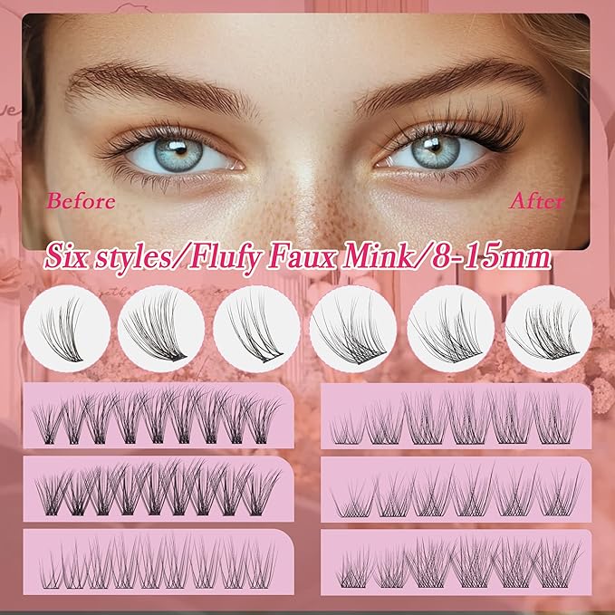 Lash Clusters - Dark Brown Lashes 360PCS Natural Wispy Fluffy Eyelash Clusters 8-16 MM Eyelash Extensions D Curl Faux Mink Lash Extensions DIY at Home-BrightBean Baby