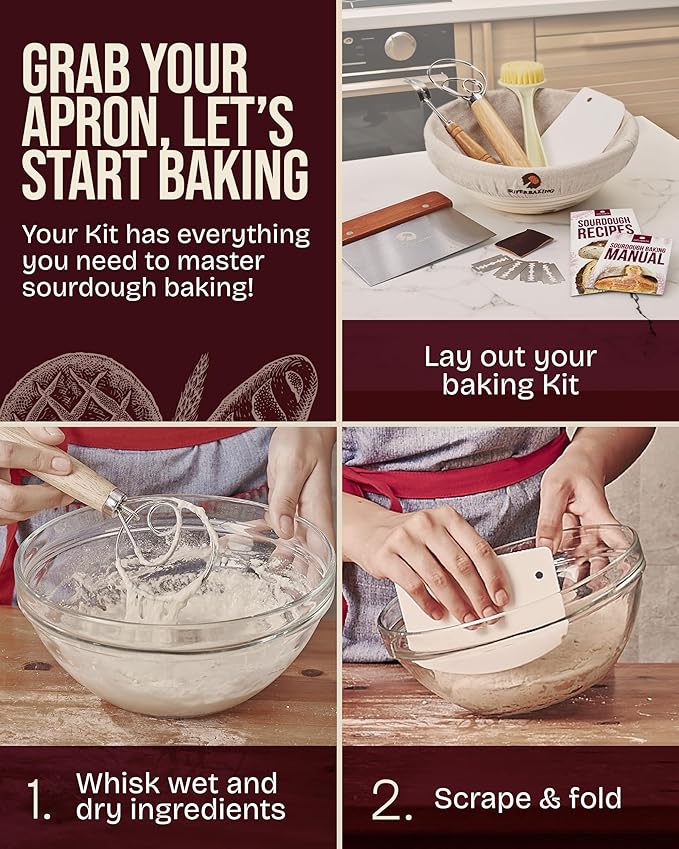 Superbaking Banneton Bread Proofing Basket, Sourdough Bread Baking Supplies, Round 9 Inch Sourdough Starter Kit, Proofing Basket for Baking, Bread Making Supplies Tools, Banneton Basket Gift Set