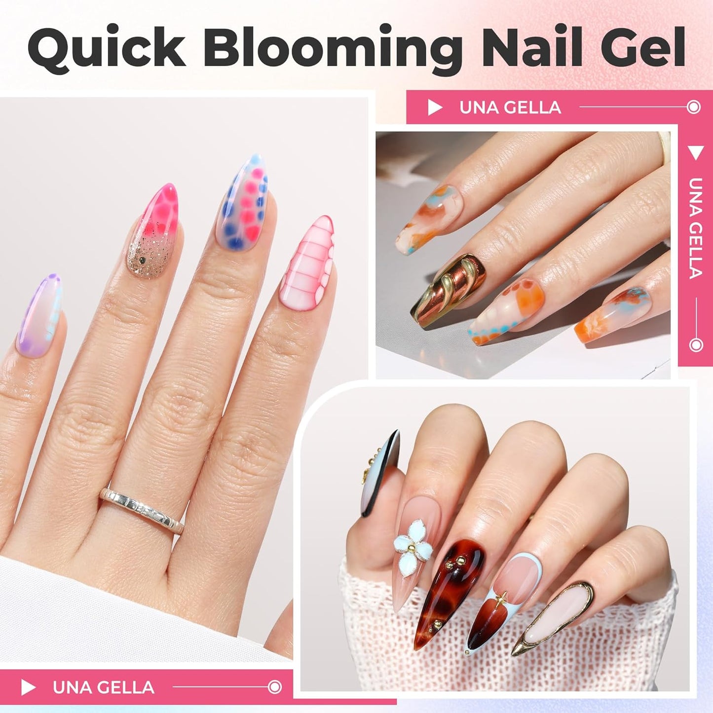 UNA GELLA Blooming Gel Nail Polish 15ml Super Clear for Spreading Effect U V/LED Needed Nail Blooming Gel for Marble Natural Stone Floral Print Watercolor Effect Design Soak Off Home DIY Salon-BrightBean Baby