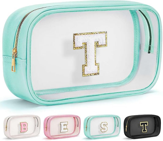 YOOLIFE Initial Make Up Bag Travel Toiletry Bag, Clear Makeup Bag Preppy Cosmetic Bags Organizer Travel Essentials Gifts for Women Teen Girlfriend Teacher Mom Birthday 12 Year Old Girl Gifts Blue T-BrightBean Baby