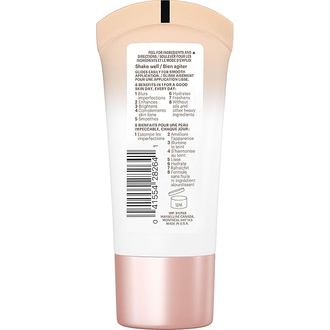 Maybelline Dream Fresh Skin Hydrating BB cream, 8-in-1 Skin Perfecting Beauty Balm with Broad Spectrum SPF 30, Sheer Tint Coverage, Oil-Free, Medium, 1 Fl Oz-BrightBean Baby
