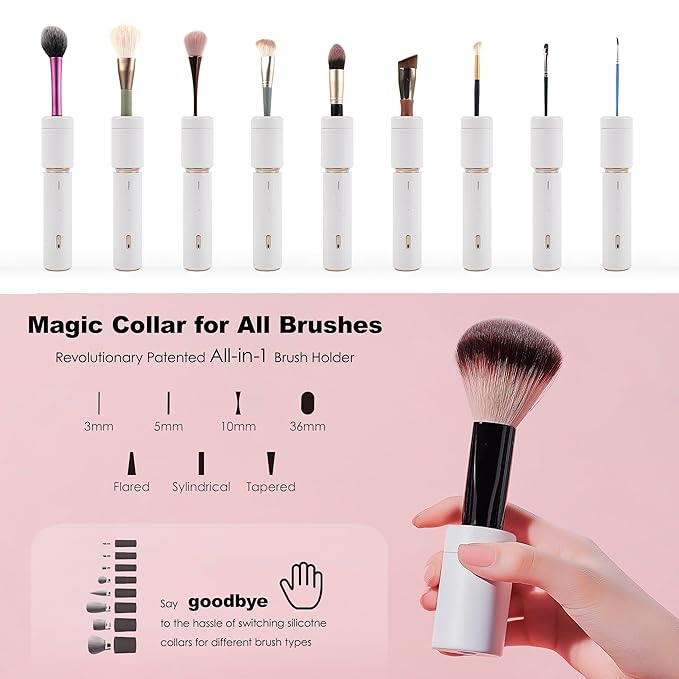 Electric Makeup Brush Cleaner & Dryer Machine, Upgraded Patented Universal Collar Fits 99% of Brush Shapes, Deep Clean & Quick Dry, Rechargeable & Portable for Travel & Home Use, Gift-BrightBean Baby