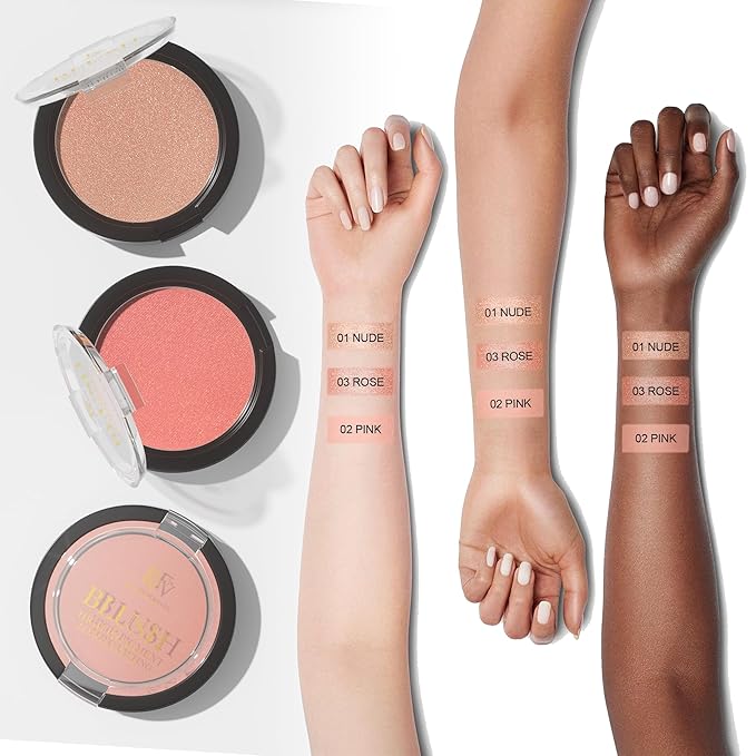 FV Long Lasting Powder Blush - Lightweight, Smooth & Blendable Cheek Makeup, High Buildable Color, Transfer-Resistant Shimmer Finish (Nude Shimmer, 0.17 OZ)