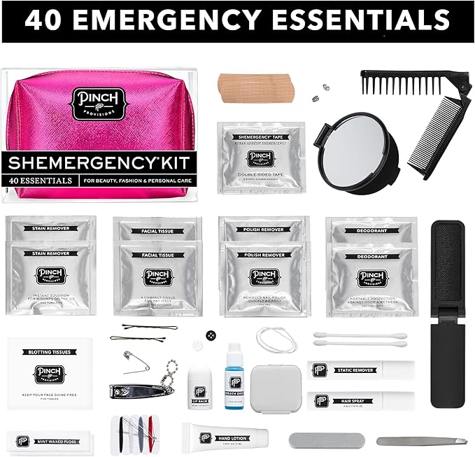 Pinch Provisions Shemergency Kit for Her, 40 Emergency Essential Items, Compact, Multi-Functional Pouch, Gift for Women, Birthday, Bachelorette Parties, and More!-BrightBean Baby