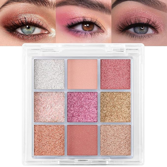 Erinde 9 Colors Eyeshadow Palette, Matte Shimmer Glitter Eye Shadow Palette Makeup, Highly Pigmented Long Lasting Waterproof, Natural Neutral Nude Eyeshadow Makeup Pallet, Sunset Glow-BrightBean Baby