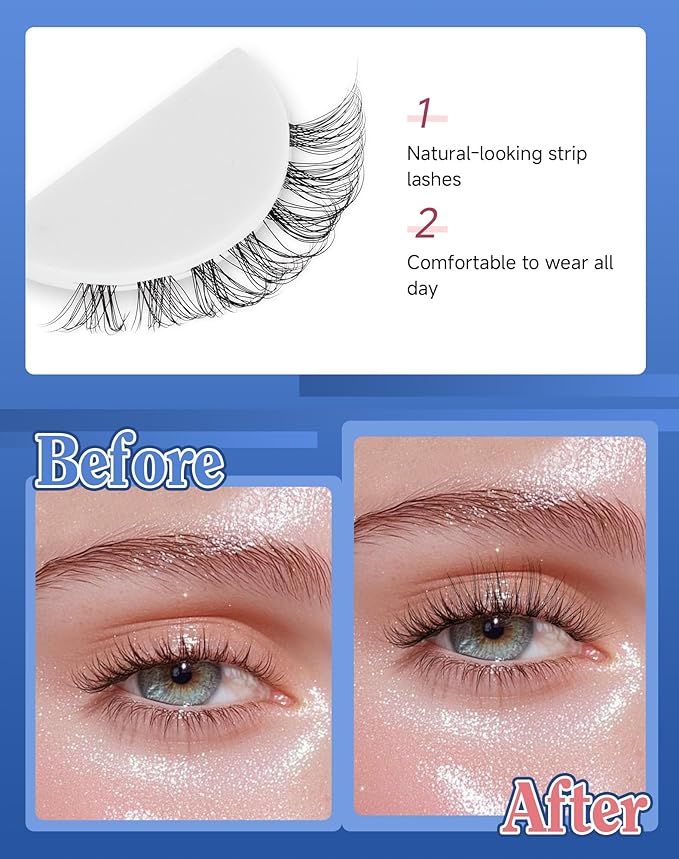 Lashes Natural CLear Band Wispy False Eyelashes Natural Look Flared Strip Eyelash False Eye Lash Soft 7 Pairs Everyday SF-02-BrightBean Baby