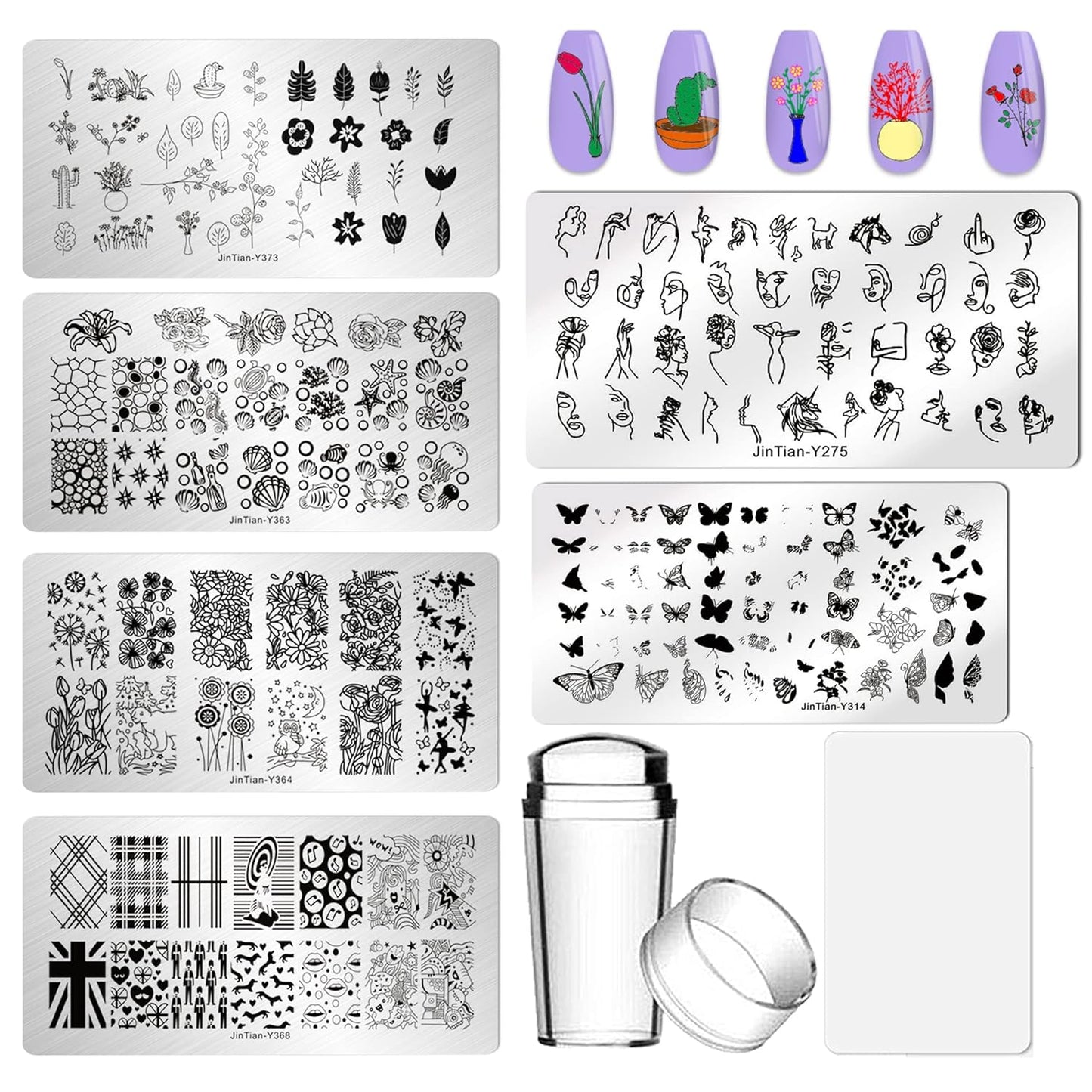AddFavor Nail Stamper Kit - 6pcs Flower Lace Vine Stamping Plates with Silicone Stamper, Scraper & DIY Manicure Stencils-BrightBean Baby