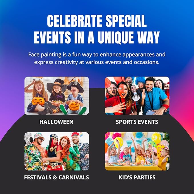 Professional Face Painting Kit - Skin Friendly Face Paint Kit - Cruelty-Free & Vegan Water Based Face Paint Makeup for Theatre, SFX and Halloween- 8 Colors 5g Each - Splashes & Spills (Pearly Colors)-BrightBean Baby