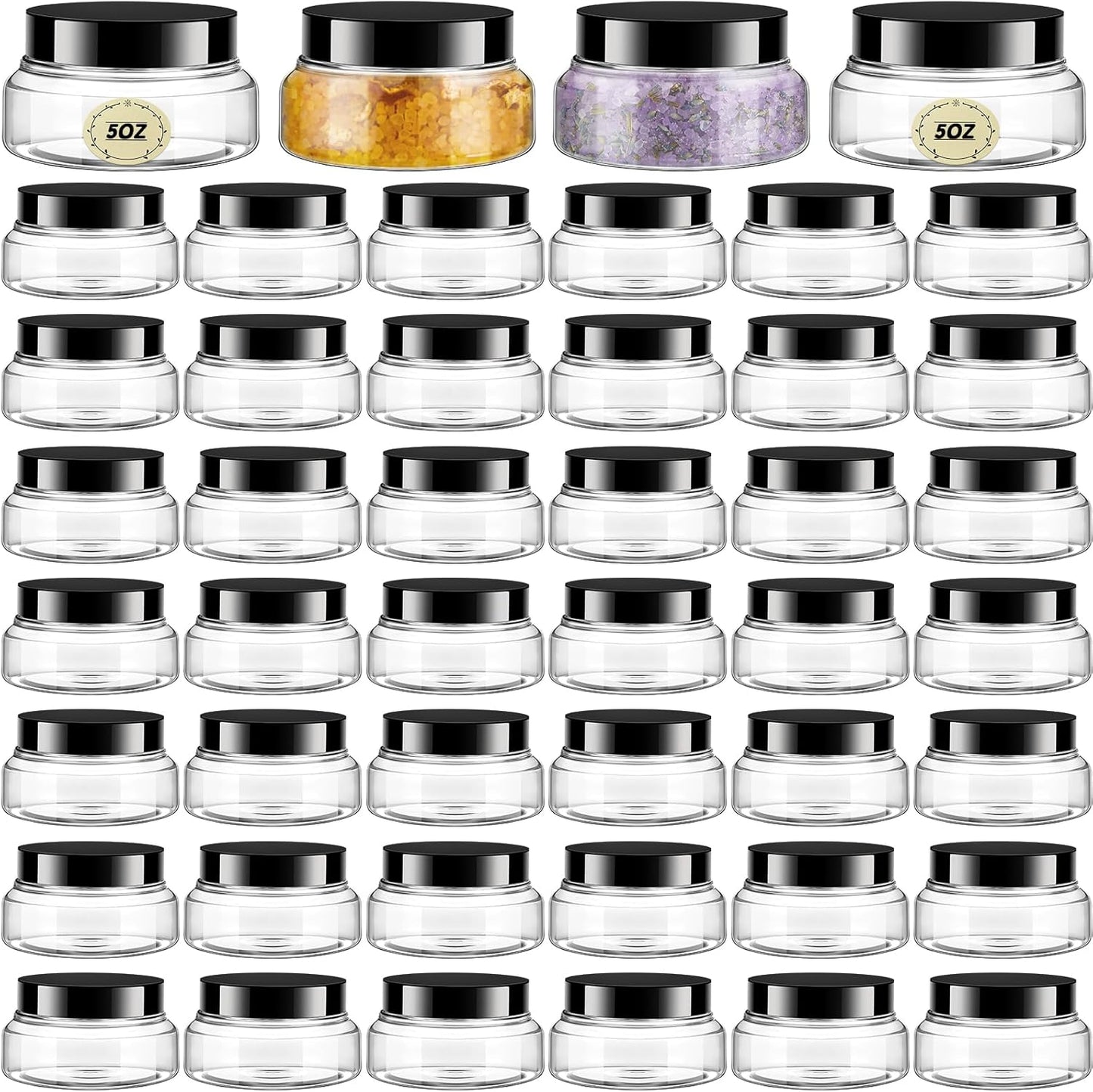 Tessco 48 Pcs Plastic Jars with Lids and Labels Body Scrub Jars Round Refillable Cosmetic Containers Empty Butter Travel Containers for Sugar Scrub Lotions Cosmetics Cream (5 oz,Clear)-BrightBean Baby