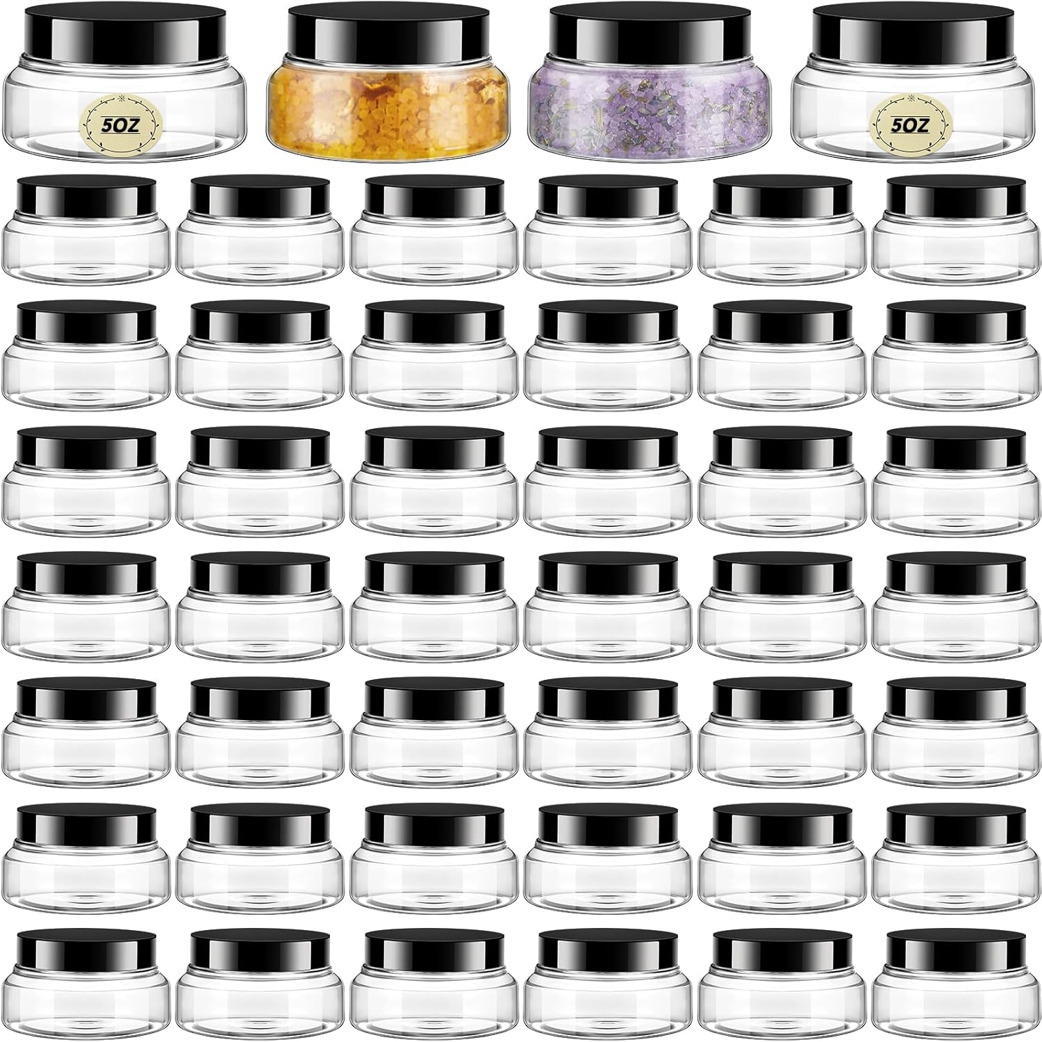 Tessco 48 Pcs Plastic Jars with Lids and Labels Body Scrub Jars Round Refillable Cosmetic Containers Empty Butter Travel Containers for Sugar Scrub Lotions Cosmetics Cream (5 oz,Clear)-BrightBean Baby