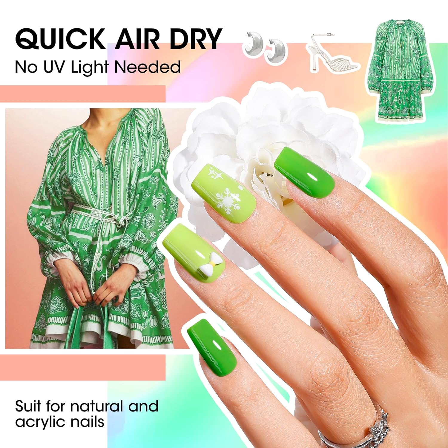 GELLEN Bright Neon Nail Polish Set, Quick Air Dry Regular Nail Polish Vibrant Rainbow 12 Colors Set for Fingernail Toe Nails Salon Home, Hema Free, Non-toxic, Red Pink Blue Green Purple Orange Yellow-BrightBean Baby