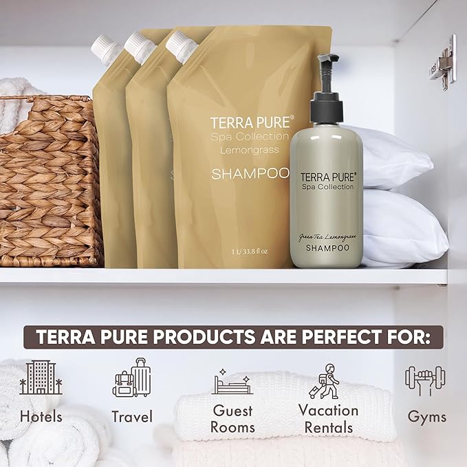 Terra Pure Spa Collection 1 Liter Conditioner Refill Bag For Soap Dispensers | Bulk Toiletries for Vacation Rentals, and Home Bathroom Showers | Green Tea Lemongrass | Single-BrightBean Baby