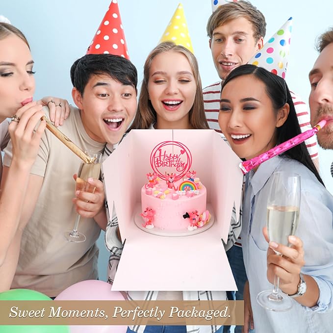 Cakebon Cake Boxes with Boards - 12 Inch Round Cake Drum Silver - Box With Window for Birthdays, Weddings and Parties (1pc Each, 2pcs Total)