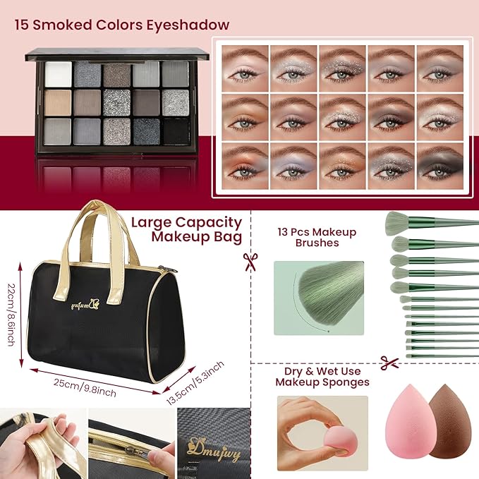 Makeup Kit for Women, Travel Makeup Kit, Makeup Full Kit for Beginners Teens Girls, Makeup Bundle Include 3 Matte & Shimmer Eyeshadow Palettes, Blush Palette, Lip Gloss Set, Concealer-BrightBean Baby