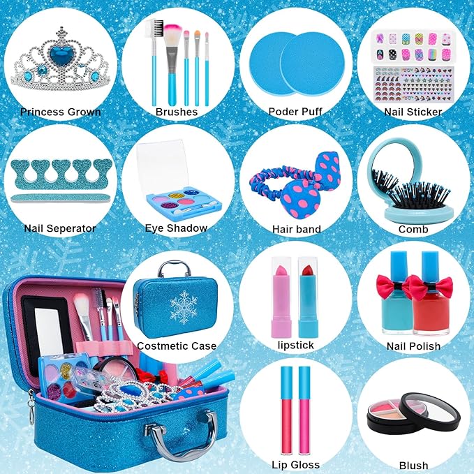 Kids Makeup Kit for Girl Toys, Princess Toys With Makeup kit Nail Polish Set Little Girls Toddlers Dress up Set Birthday Gift Play Makeup Kits For Girls Ages 6-10-BrightBean Baby
