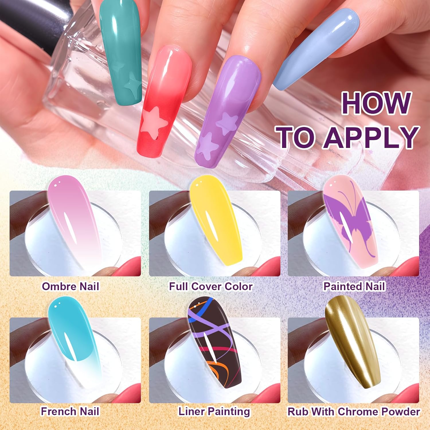 Gradient Painting Gel, 24 Gliter Colors Ombre Gel Nail Polish for Pigment Pat Silver&Gold Aura Nails, French Manicure DIY Nail Art Long-lasting No-wipe Palette C-BrightBean Baby