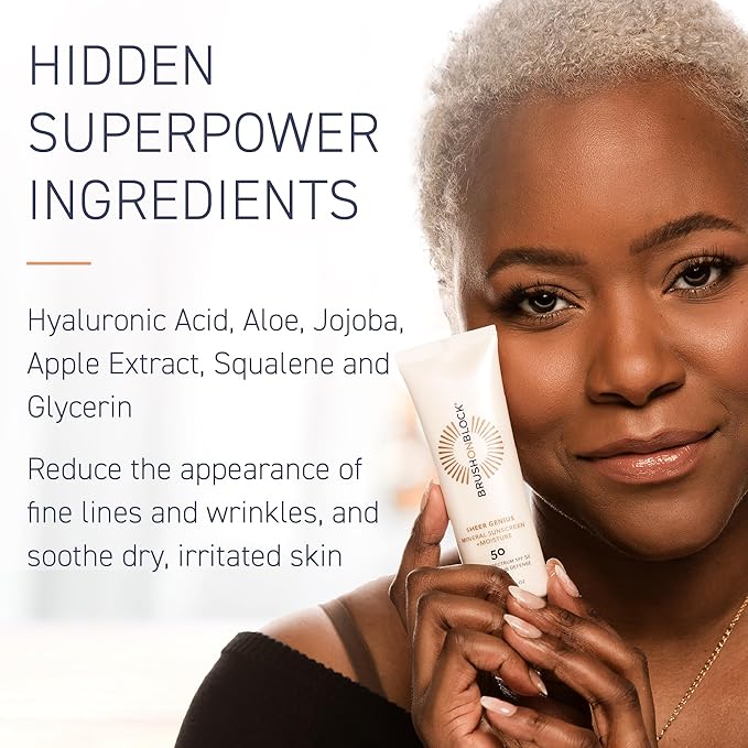 Brush On Block Untinted Mineral Sunscreen SPF 50 for Face | Broad Spectrum, Hyaluronic Acid, Sheer & Non-Greasy Moisturizer for Sensitive Skin, Zinc Oxide Sunscreen, P++++, Made in USA-BrightBean Baby