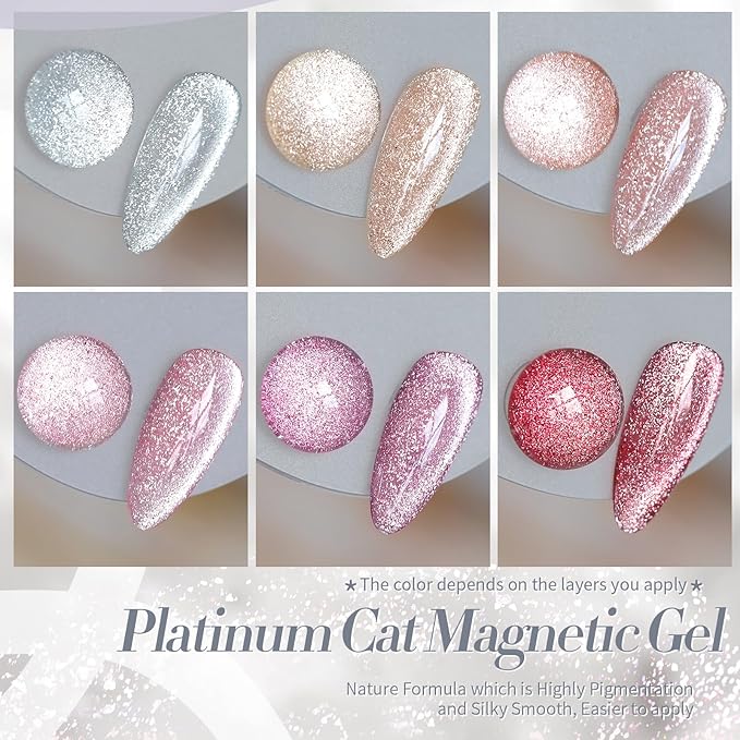 Born Pretty Magnetic Gel Polish Platinum Glitter Cat Magnetic Gel Nail Polish Silver Rose Gold Pink Red Purple Nail Salon DIY at Home-BrightBean Baby