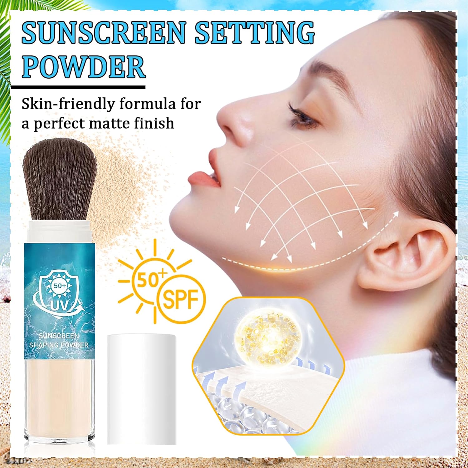 Mineral Face Sunscreen Setting Powder,Lasting Oil Control Lightweight Powder Sunscreen with SPF50+,Loose Waterproof Brush on Sun Screen Makeup for All Skin Types-BrightBean Baby