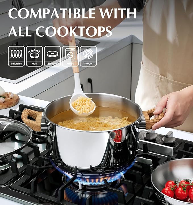 KOCH SYSTEME CS Stainless Steel Pot - 4 Quart Induction Stainless Steel Stock Pot with Lid for Pasta, Soup, Spaghetti, Steel Soup pots with Heat-Resistant Bakelite Double Handle, Dishwasher Safe