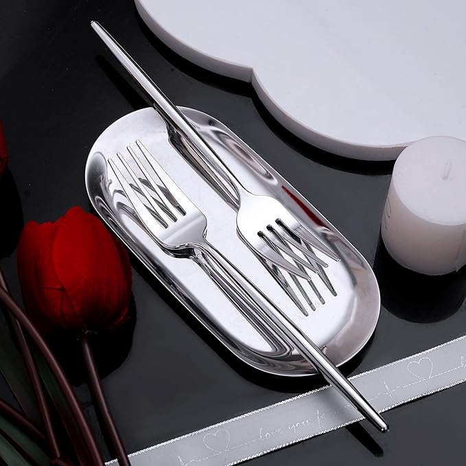U-QE 180Pcs Silver Plastic Forks, Disposable Heavy Duty Plastic Forks, Heavyweight Silver Plastic Silverware, Plastic Flatware Perfect For Parties, Weddings and Other Daily Events