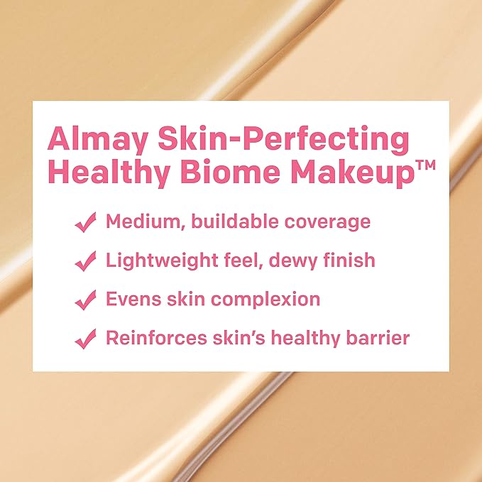 Almay Skin Perfecting Healthy Biome Foundation Makeup with Prebiotic Complex SPF 25, Hypoallergenic, -Fragrance Free, 150 Tan, 1 fl. oz.-BrightBean Baby