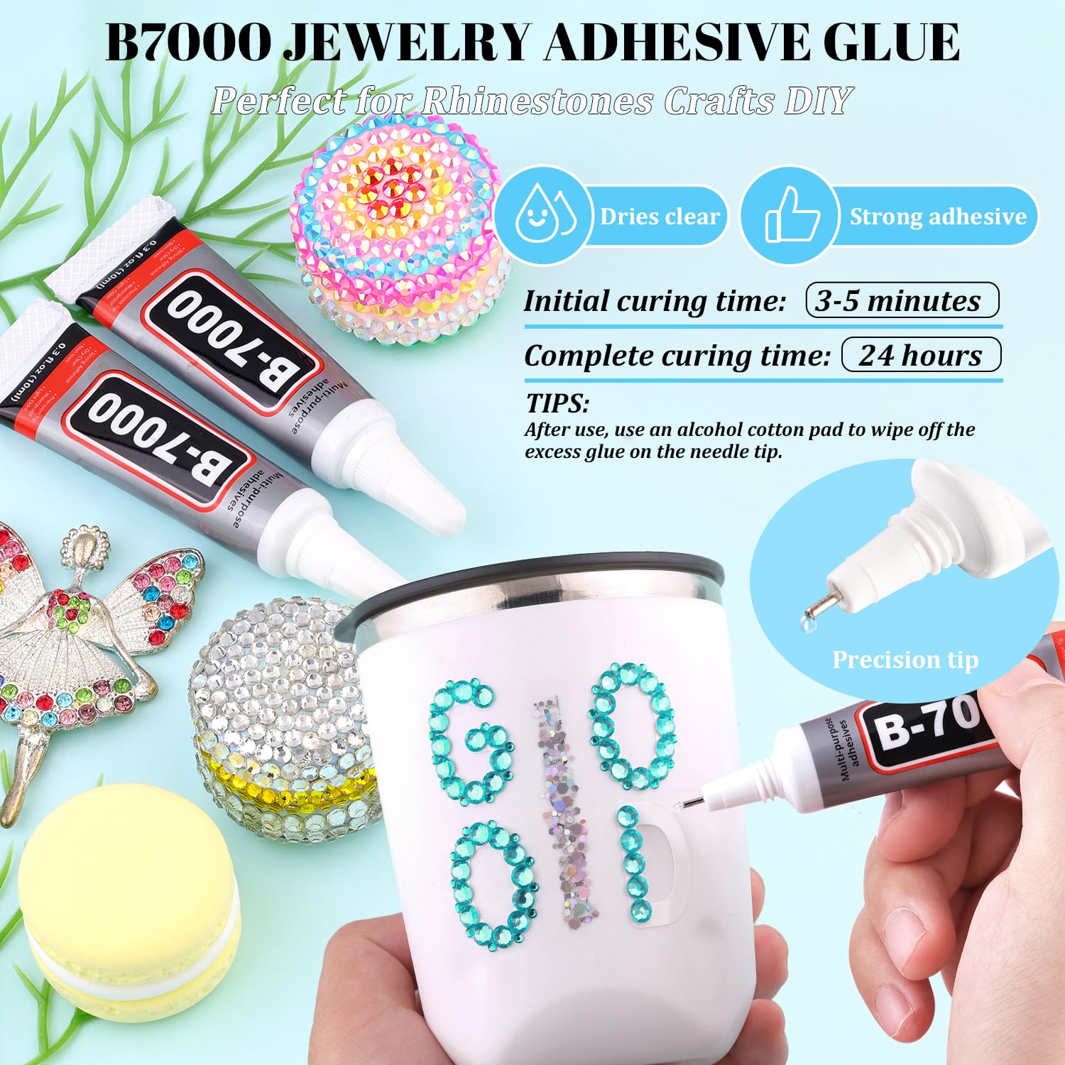 6000Pcs Resin Rhinestones for Bedazzling with 3Pcs B7000 Jewelry Glue, 1 Box Aquamarine Flatback Rhinestones for Crafting Crafts DIY, Crystals Gems for Clothing Shoes Tumblers Nail Art Makeup-BrightBean Baby