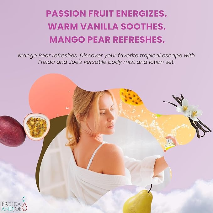 Fine Fragrance Body Mist & Body Splash Gift Set – Luxury Self-Care Combo for Women and Girls (Passion Fruit, Warm Vanilla, Mango Pear, Rose Soap)-BrightBean Baby