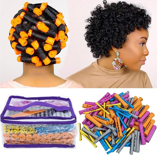 100pcs Hair Curling Rods Set - Plastic Cold Wave Rollers for Natural, Long or Short Hair Styling - Women's DIY Hairdressing Tools in Orange, Purple, Gray, Blue, Yellow-BrightBean Baby