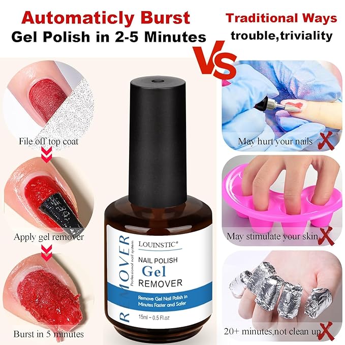 2PCs Gel Nail Polish Remover - 30ML,Fast & Easy, with Roller Cuticle Oil, No Need to Wrap and Soak, Remove Gel Polish in 2-5 Minutes at Home, No Damage to Nails, with Cuticle Pusher Tool,Nail File-BrightBean Baby