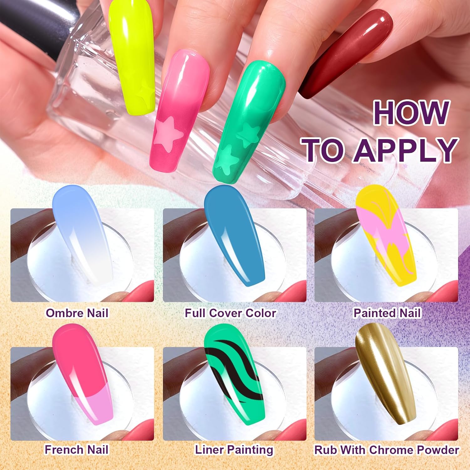 Gradient Painting Gel, 9 Bright Colors Ombre Gel Nail Polish Light Blue Pink Pigment Pat Nails Aura Nails French Manicure Soak Off UV Long-lasting No-wipe Home Salon DIY Nail Art ChromaGlow-BrightBean Baby