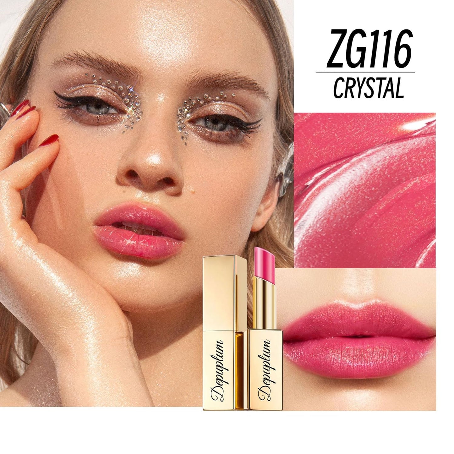 Red Pink Lipstick Moisturizing for Women Shimmer Tinted Lip Balm Hydrating Nourishing Rasberry Lip Gloss Vegan& Cruelty Free Lip Makeup, ZG116 Crystal-BrightBean Baby